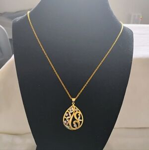 Diamond AccentGold Pendant Teardrop Necklace With Silve, NIB